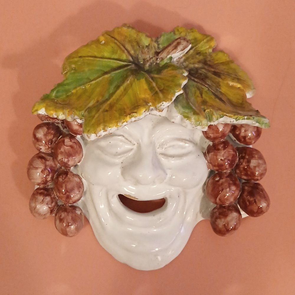 Vintage Italian Bacchus majolica mask